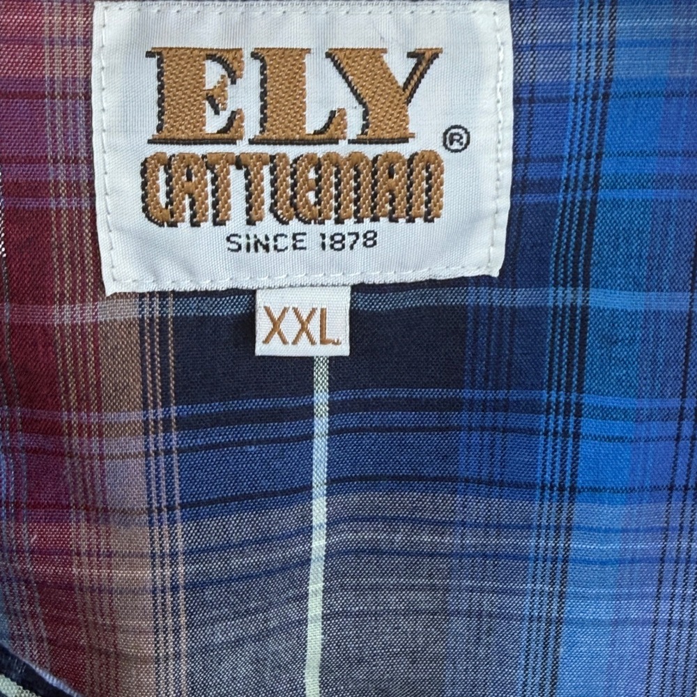 Ely Cattleman Mens XXL Plaid Metallic Lurex Western Pearl Snap Shirt Long Slv - Picture 4 of 8